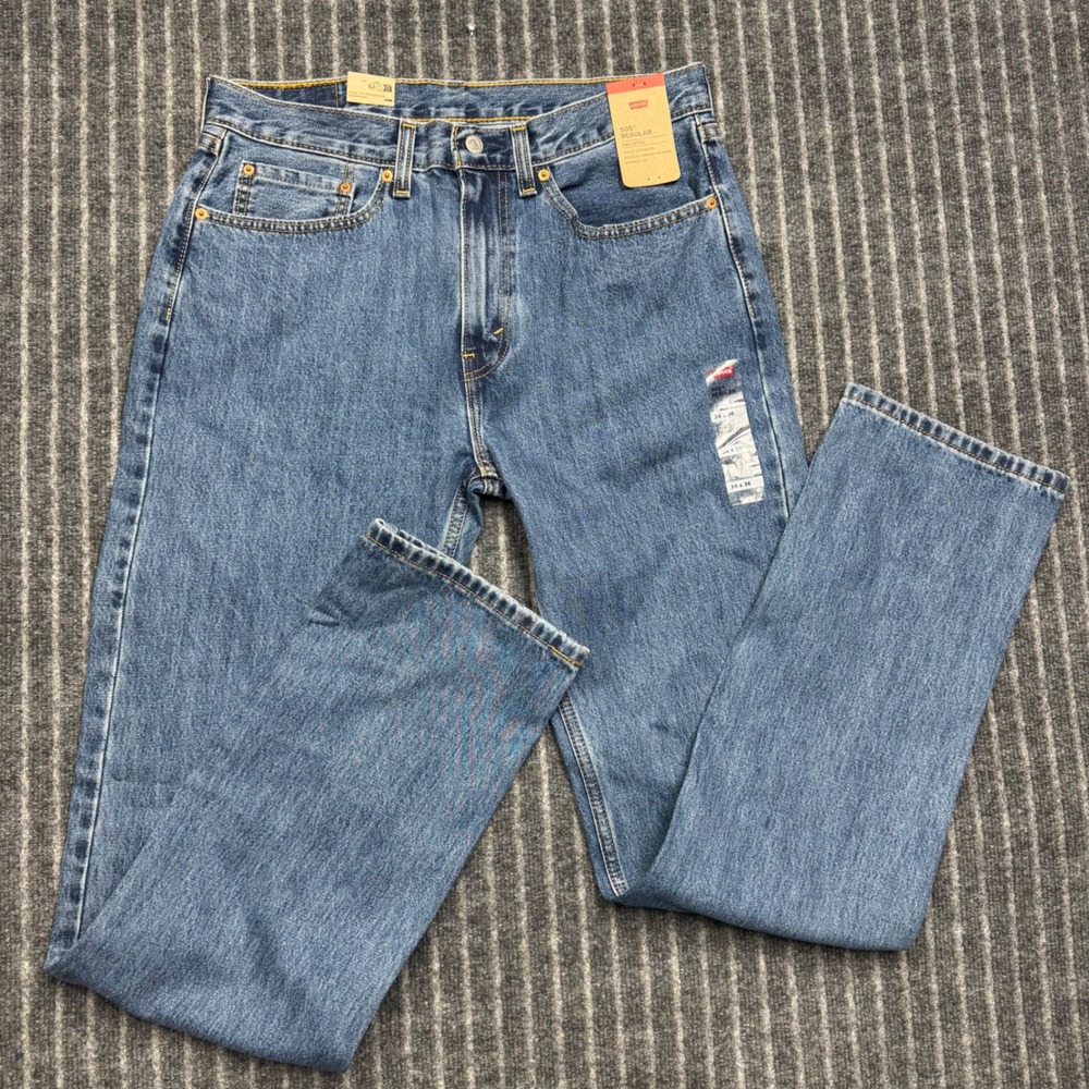 Levis Mens 505 Regular Fit Straight Leg Jeans 34x36 Medium Wash Blue Denim